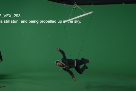 Fin in front of the green screen in Sharknado 2